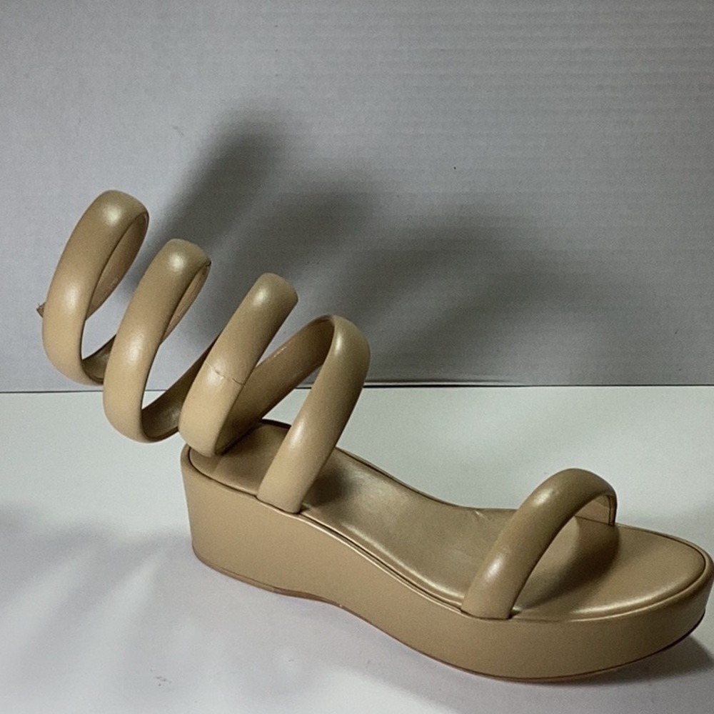 Women's Natural Snake-embossed Leather Ankle Wrap Sandals - Picture 3 of 9